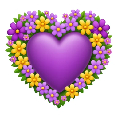 purple heart with beautiful colorful flowers around its border sticker