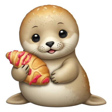 Baby seal holding a croissant sticker