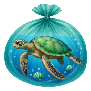 Sea turtle with a plastic bag sticker