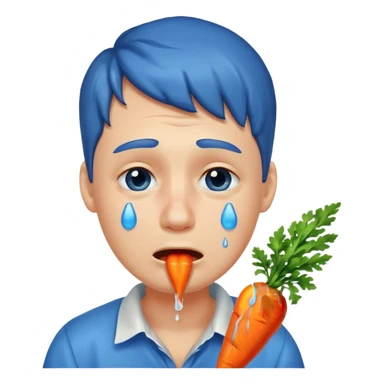 Man crying eating carrot. make tears blue color sticker