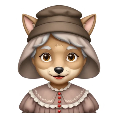 The big bad wolf is wearing Grandma's clothes and a hat, yet its face still looks like a wolf's. sticker
