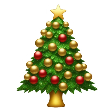 Christmas tree with red and golden balls and glitter sticker