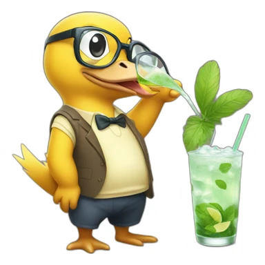 psyduck with glasses drinking mojito sticker