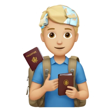 blonde haired Traveler character with passport, backpacker, male sticker