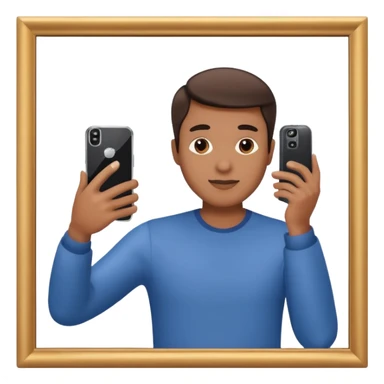 a man holding a phone, taking a selfie in front of a mirror sticker