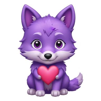 Cute purple wolf pup with heart sticker