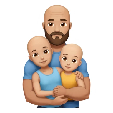 Muscular Bald man with a beard hugging his young fit brunette wife and their 3 sons sticker