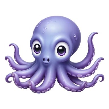 Cinematic Cute Baby Octopus Portrait Emoji, Head tilted slightly in a curious and endearing way, featuring a smooth, rounded light blue-purple body with enormous, sparkling eyes filled with warmth and innocence, delicate tentacles curling playfully, Simplified yet irresistibly adorable features, highly detailed, glowing with a soft, dreamy marine glow, high shine, affectionate and gentle, stylized with a touch of whimsical deep-sea charm, soft glowing outline, capturing the essence of a tiny, inquisitive octopus that looks ready to gently drift into your heart! sticker