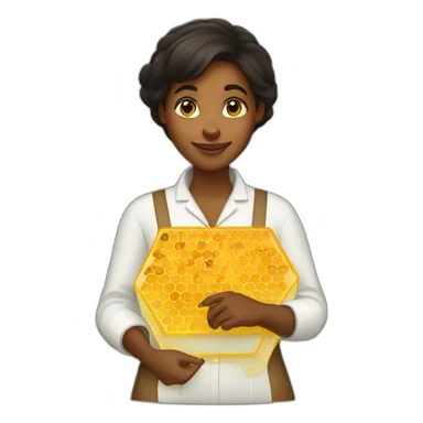 Brown girl beekeeper holding honeycomb sticker