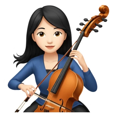 asian woman with black long hair and long eyelashes playing cello sticker