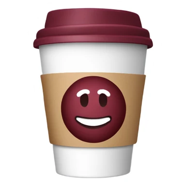 Burgundy takeaway cup with hot coffee sticker