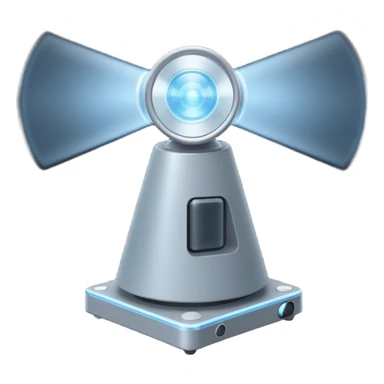 Flat emoji of a wrist-mounted hologram projector emitting a soft blue light cone, simple shapes, modern sci-fi style sticker