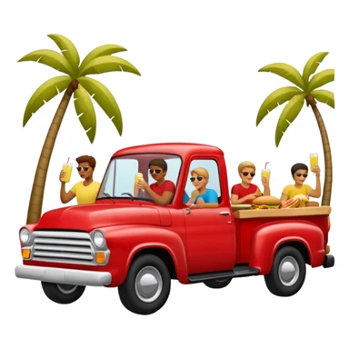 People having a picnic in the back of a red pick up truck sticker