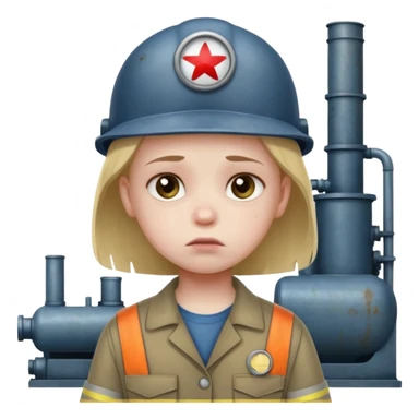 a child with a sad face works in a factory sticker