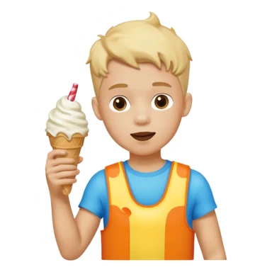boy kid wearing arm floaties, eating ice cream sticker