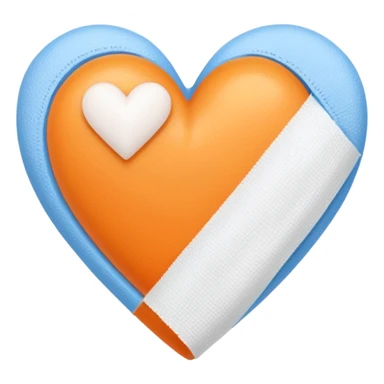 Half blue half orange heart split vertically with a white gauze bandage wrapped around it sticker