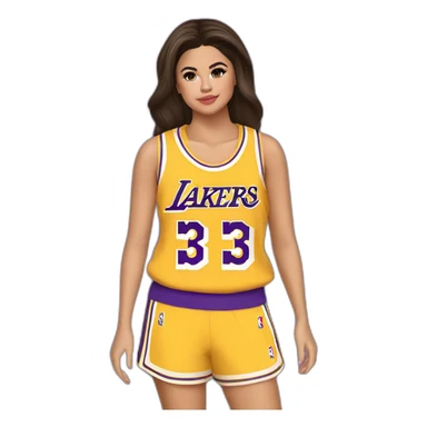 selena gomez wearing yellow lakers jersey sticker