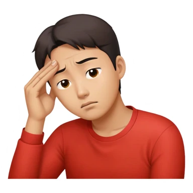 ### For Adobe Firefly:
A worried Korean man in a red shirt, resting his head on one hand. Emoji-style digital illustration with a plain white background and the letter "서" in orange. sticker