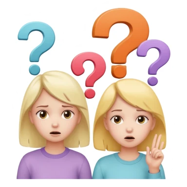 

 
Two girls are talking; one looks confused with question marks above her, while the other explains something. The illustration has a cute pastel style. sticker