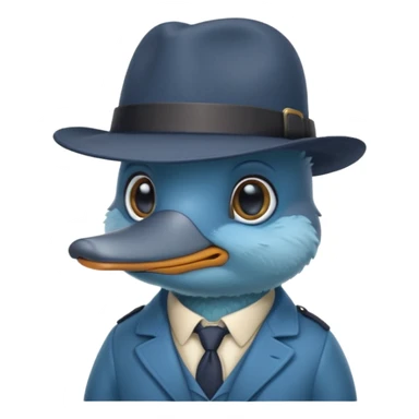 cute blue platypus with a detective hat and monocle on his eye, no  hands, looks like a platypus but blue sticker