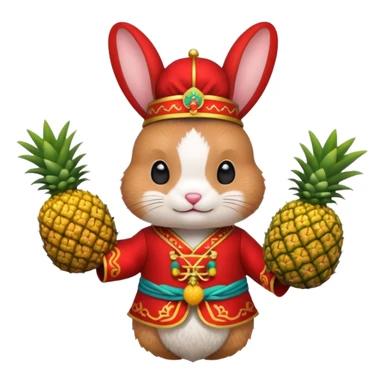 rabbit, wearing chinese ancient red custome, with pine apple,  sticker