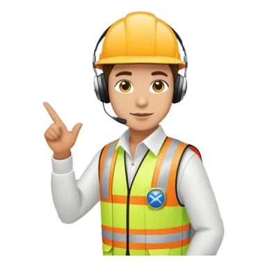 ramp agent at airport wearing reflective vest and headphones, directing aircraft sticker