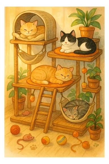cats relaxing in a vertical playhouse sticker