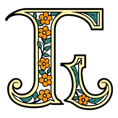 fancy decorative letter J with floral elements sticker