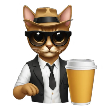 gangster-with-a-Abyssinian cat-gun-and-sunglasses-drinking-coffee sticker
