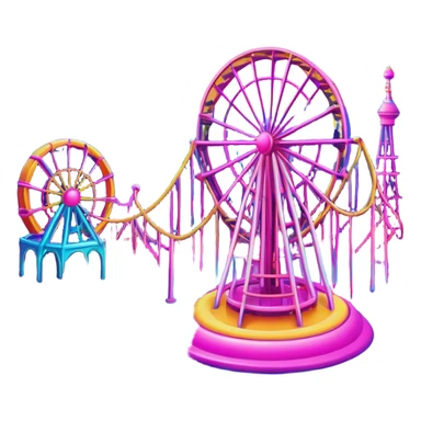 melting neon colors surreal amusement park landscape sticker