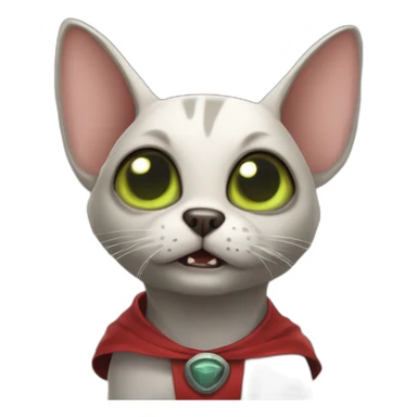cartoon alien cat-dog with no ears, big fangs and a cape sticker