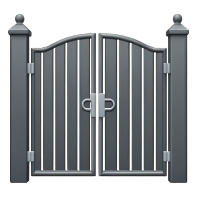 Flat emoji-style icon of automatic driveway gates.
Two solid gate panels opening to the sides.
Modern metal gates, simple design.
Clean vector style, minimalistic.
No text, no people, no buildings.
Centered, plain or transparent background.
Emoji style, iOS / Apple emoji look.
 sticker