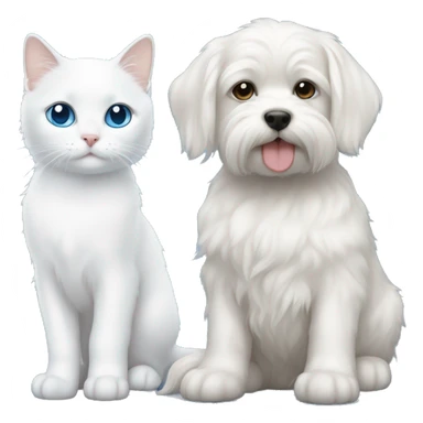 Maltese puppy and white cat with blue eyes next to eachother sticker