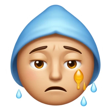 Apple-style emoji illustration of a person sweating, overheated face with sweat drops, half-closed exhausted eyes, annoyed or angry expression, soft 3D emoji style, smooth gradients, rounded shapes, centered composition. sticker