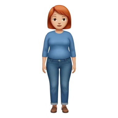 Lazy old Short woman with straight short red hair and fat tummy..wears business casual loose jeans and full sleeve  tshirt. Not smart looking ill fitting clothes sticker