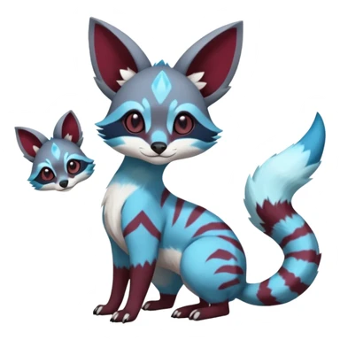 Rare realistic cool burgundy cute epic aesthetic colorful Amaura-Glaceon-Civet-Genet-species-Fakemon-hybrid-creature, with markings, full body sticker