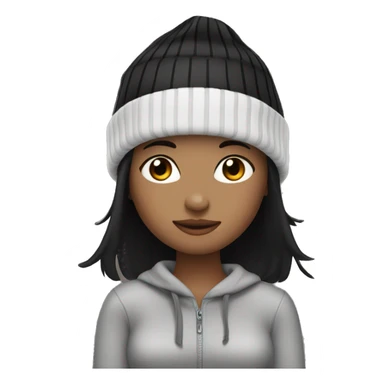 White girl with short black hair wearing a beanie  sticker
