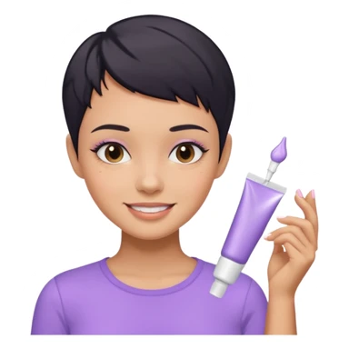 tan girl with pastel purple shirt with black hair & a pixie, doing her skin care sticker
