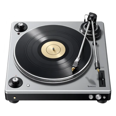 Technics turntable, perfect proportions, smooth wax-like texture, detailed platter and tonearm, silver and black color scheme sticker