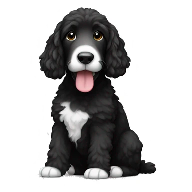sitting down Bernadoodle black with white near mouth sticker