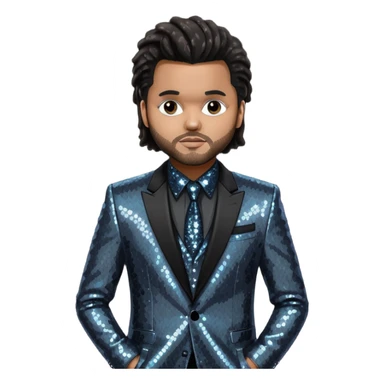 The Weeknd with long dark brown hair, dark gray sequin outfit  sticker