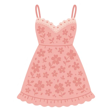 frilly lacey floral pink summer sundress, flat vector sticker