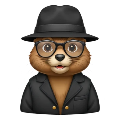 Castoro con una giacca nera, occhiali neri e un cappello.  sticker