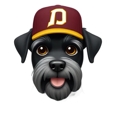 Black schnauzer wearing a Washington redskins hat sticker
