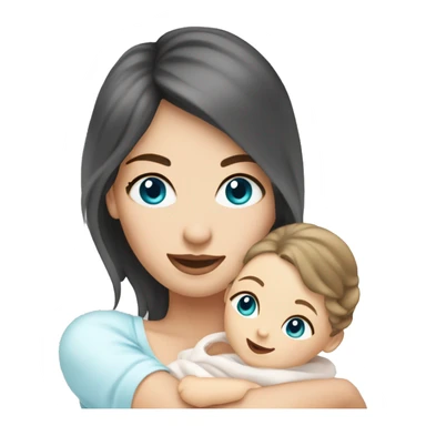 mom holding newborn baby girl with blue eyes white skin dark hair and white skin newborn white girl sticker