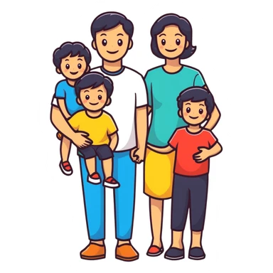 happy family: father, mother, two children, all smiling, bright colors sticker