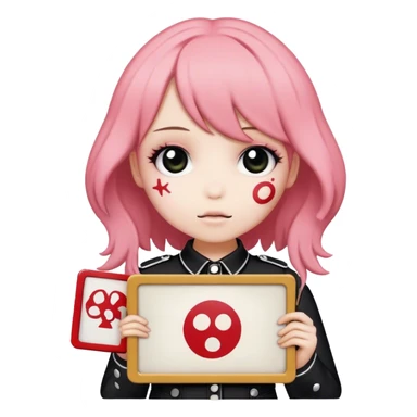 Mymelody holding a sign which shows the my chemical romance logo sticker