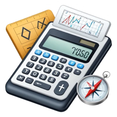 An icon featuring mathematical formulas, a calculator, and geometric shapes, symbolizing mathematics. The design includes a compass, a ruler, and a graph, representing the study of numbers, equations, and spatial relationships. Transparent background highlights the precision and logic of math. sticker