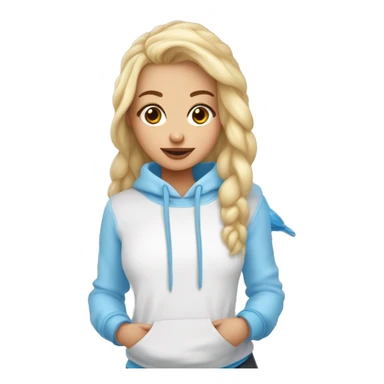 Crea una chica de piel blanca pelo cafeclaro con una sudadera azul claro y que tenga alado unos pajaritos agapornis  sticker