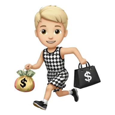 Robber running with Money bag black and white check dress boy sticker